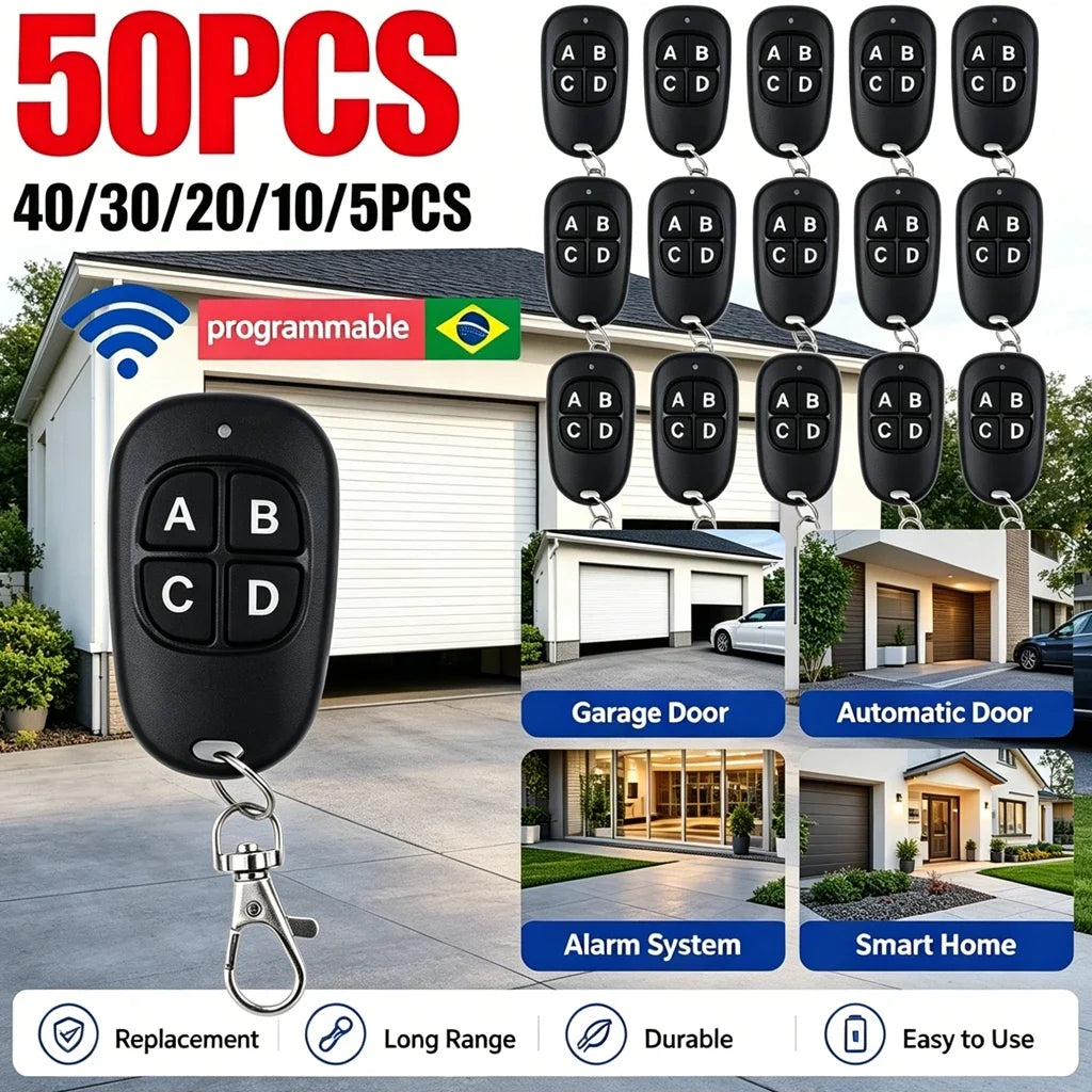 1-50PCS Remote Control 433MHz Car Key Garage Door Gate Opener Remote Control Duplicator Clone Cloning Code 4-Button Transmitter Oasis Select