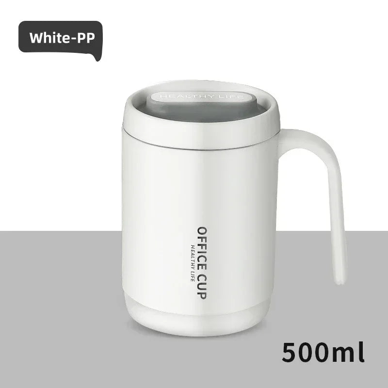 Coffee Cup Grey Creative Drinking Cup Portable Office Large Capacity Covered Milk Mug for Kitchen Travel Water Bottle Thermoses Oasis Select White-PP 401-500ml