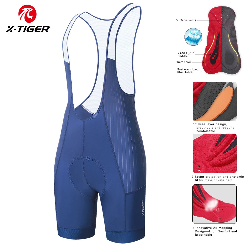 X-TIGER Men's Cycling Shorts Long Distance Riding Bib Shorts Pro Men's Cycling Shorts High Density Foam Cushion 5 CM Leg Gripper Oasis Select