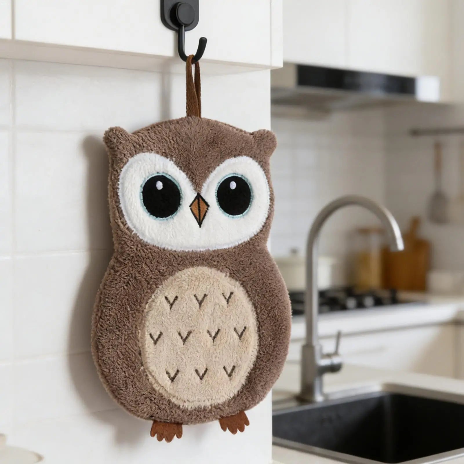 Hand Towel 1PC Cute owl Hanging Towel Kitchen Hand Towel Bathroom Soft Absorbent Handkerchief Wipe Towel Cartoon Kids Towels Oasis Select