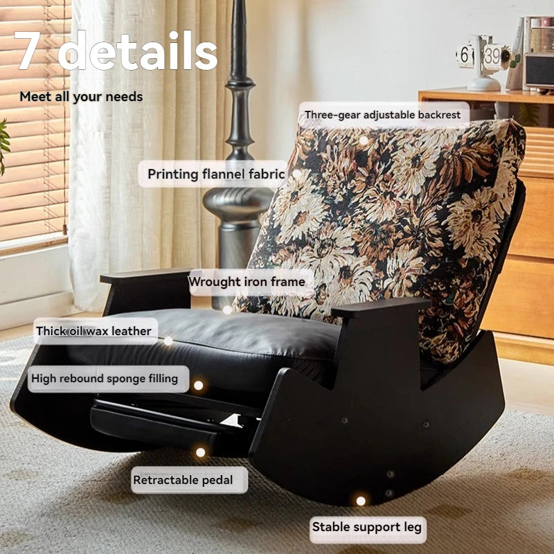 Solid wood retro rocking chair, balcony lounge chair, lazy sofa chair, living room adult leisure chair, single rocking chair Oasis Select