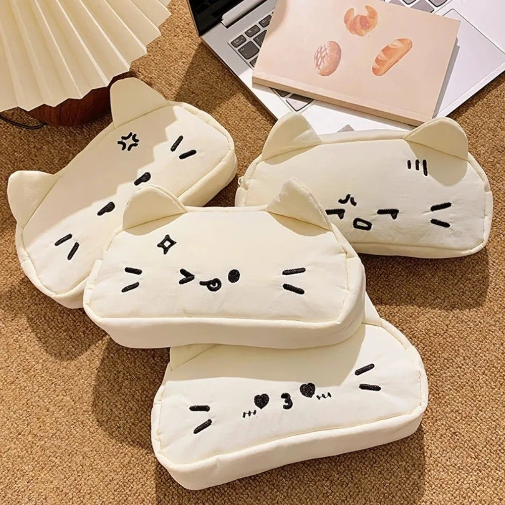 Funny Embroidered Cat Pencil Case Cartoon Cute Stationery Storage Bag Large Capacity Kawaii Kitty Stationer Bag Oasis Select
