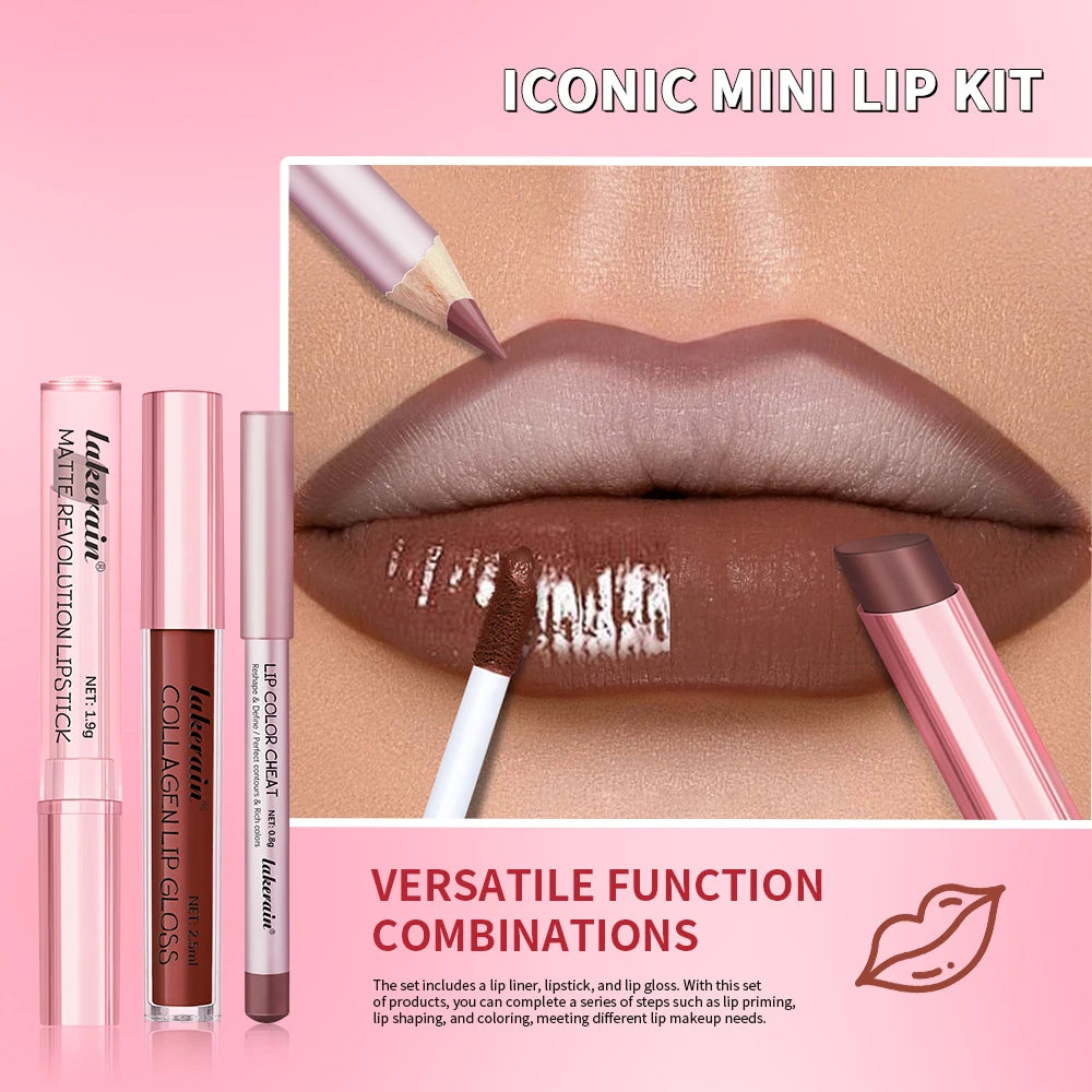 Lip Liner & Lipstick Lipgloss Combo Waterproof Long Lasting Lip Makeup Protable Travel Mini Set High Color Women's Cosmetics Oasis Select