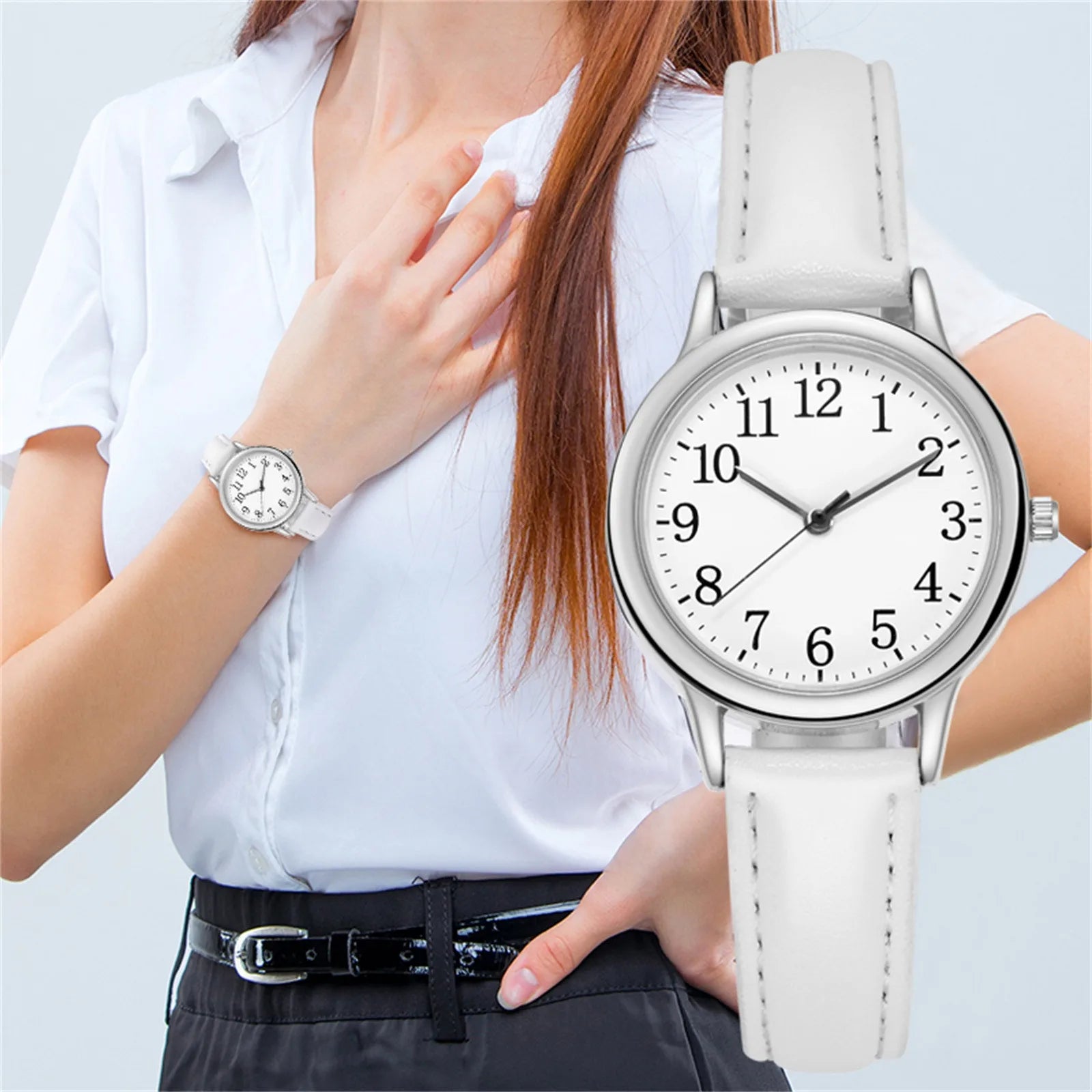 Women's Japanese Quartz Watch | Leather Strap Arabic Numerals Women's Quartz Watch Oasis Select White
