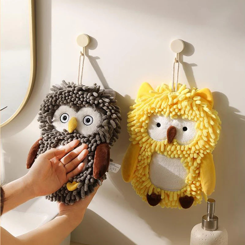Cartoon Owl Chenille Hand Towel With Fuzzy Balls, Absorbent Fast-Drying Soft Hanging Towels For Bathroom And Kitchen Oasis Select
