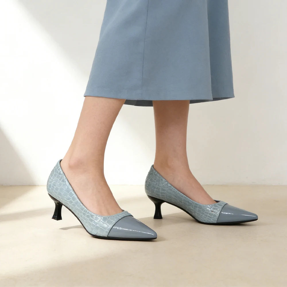 Sky Blue Pointed Toe Pumps Faux Leather Block Heels for Office, Wedding Guest & Spring Parties, Comfortable Slip-On Dress Shoes Oasis Select