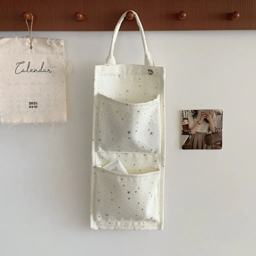 Star Pattern Hanging Storage Soft Fabric Hanging Organizer Wall Mount Storage Bag Modern Multi Pocket Storage Bag For Closet Oasis Select Ivory