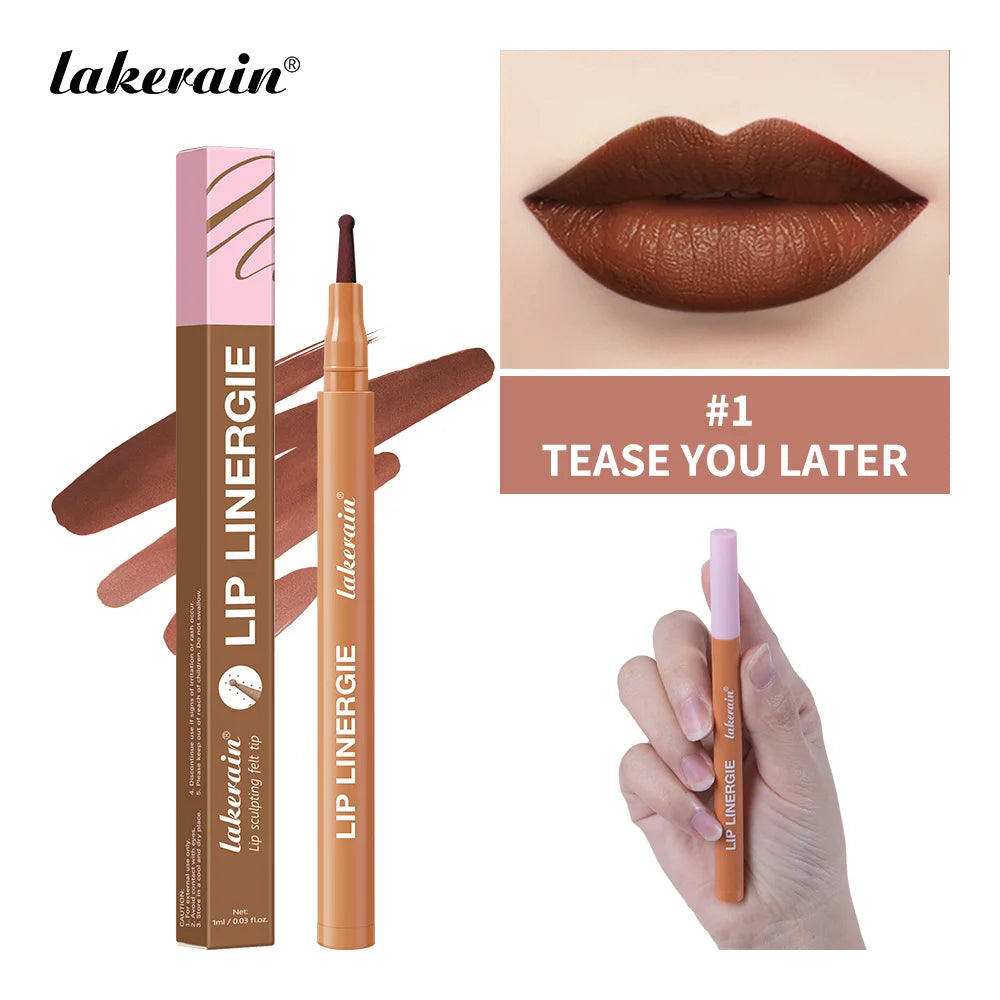 2-in-1 Lip Contour Lip Stain Pen Smudge-proof Non-stick Cup Moisturizing Lip Makeup Cosmetic Dual-Sided Tip Lip Stain & Liner Oasis Select Color 1