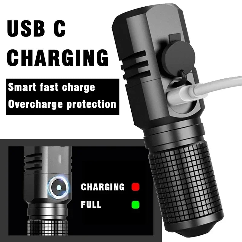Super Bright Mini LED Flashlight USB Rechargeable Zoom Tactical Flashlight 3 Lighting Mode Outdoor Camping Fishing Torch Oasis Select