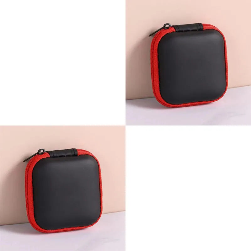 1/2/3pcs Mini Portable Earphone Bag Coin Purse Headphone USB Cable Case Carrying Pouch Bag Earphone Accessory Square Storage Box Oasis Select 2pcs Red