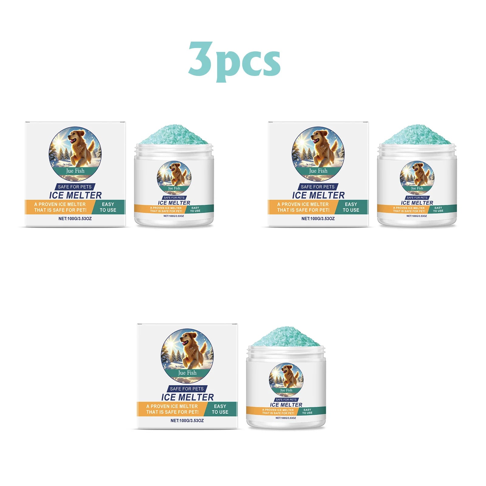 Jue-Fish Pet-Safe Ice Melt – Safe for Concrete & Paw Pads Ice Melt Deicer Oasis Select 3pcs