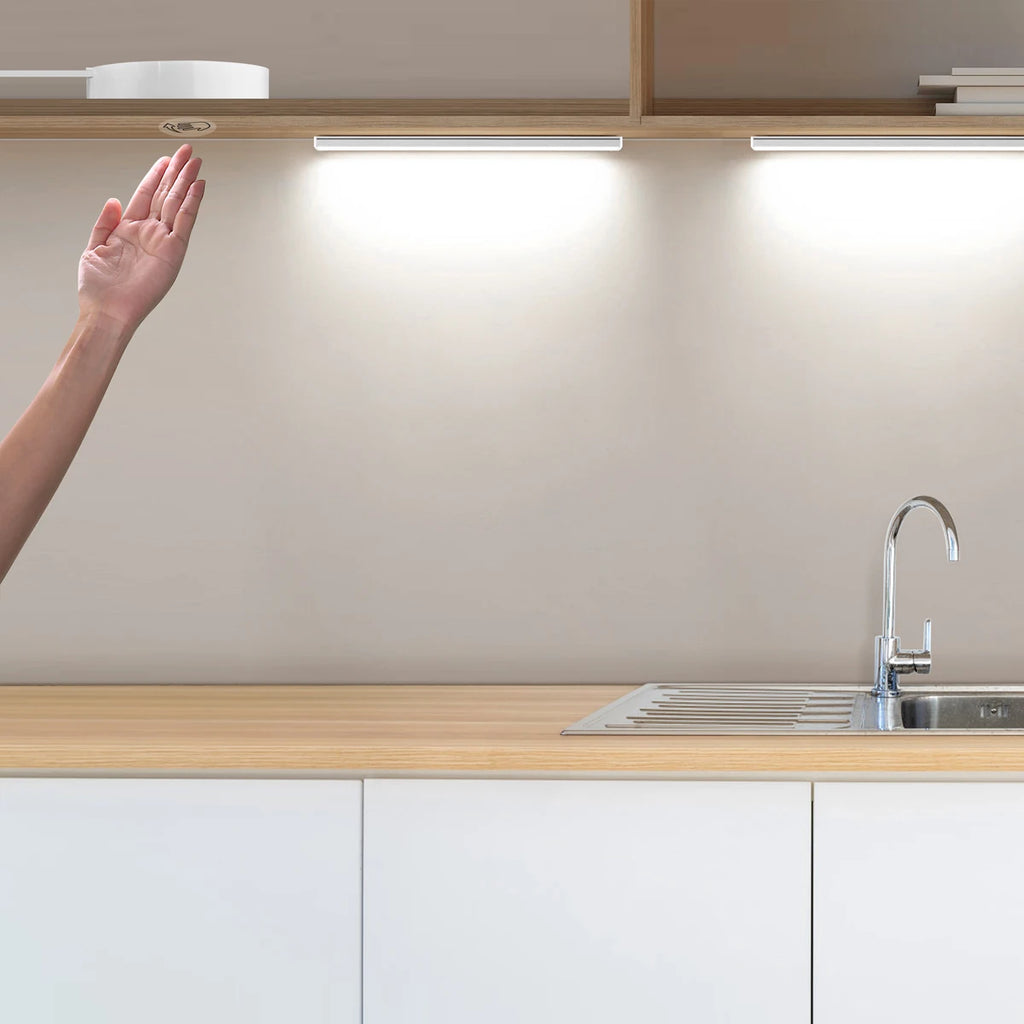 1-6pcs Kitchen LED Under Cabinet Light 12V Penetrable Touch Switch Wood Hand Scan Motion Sensor Dimmable LED Bar Night Lamp EU Oasis Select