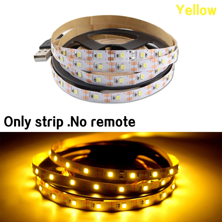 DC5V USB LED Strip Light RGB 2835 Flexible Lamp USB Cable 3 Key Control 5V 0.5M 1M 2M 3M 4M 5M Desk Screen TVBackground Lighting Oasis Select USB Line Yellow 1m