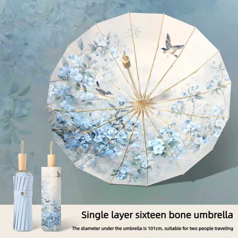 Sun Parasol Elegant Handheld Umbrella Lightweight Windproof Shade For Outdoor Travel Photography Daily Matching Accessory Oasis Select Blue-single-sided Aluminum 16K