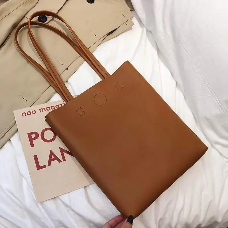 Korean PU Leather Tote Shoulder Bag – Large Capacity for Women