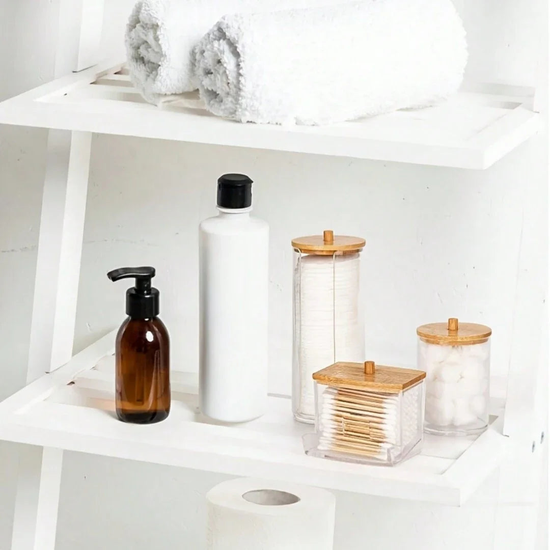 3pcs/set Makeup Coton Storage Box, Bamboo Lid Coton Swab Box, Portable Dust-Proof Transparent Placement Box, Bathroom Vanity Oasis Select
