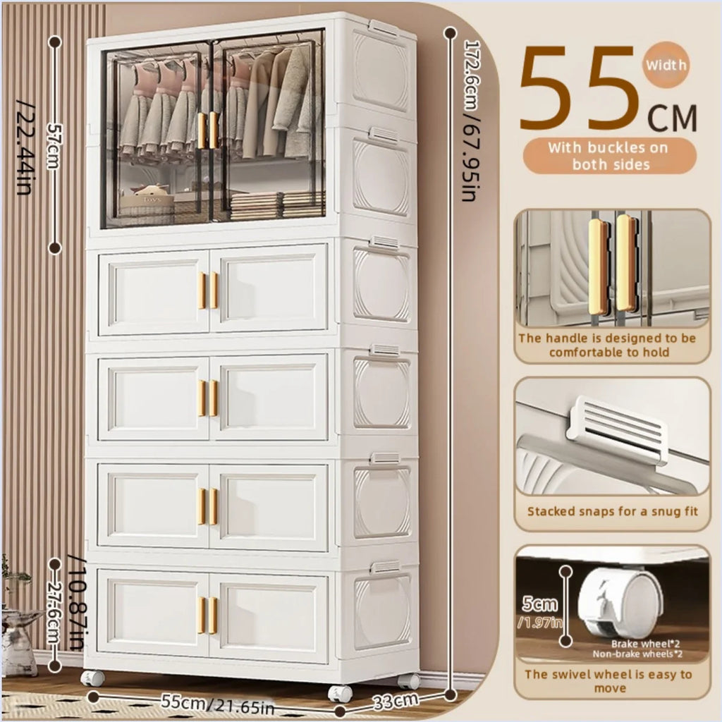 Foldable plastic storage box, simple wardrobe for home bedroom closet toy storage cabinet, no installation required Oasis Select 55cm 1 Large 4 Small