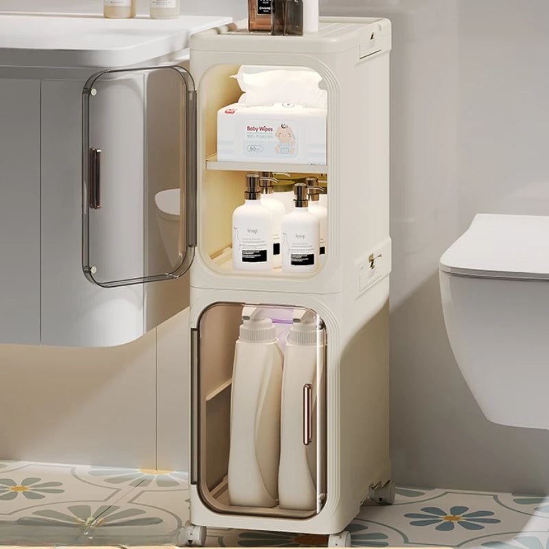Household bathroom narrow seam storage cabinet, multifunctional foldable with wheels, dust-proof and crevice storage cabinet Oasis Select
