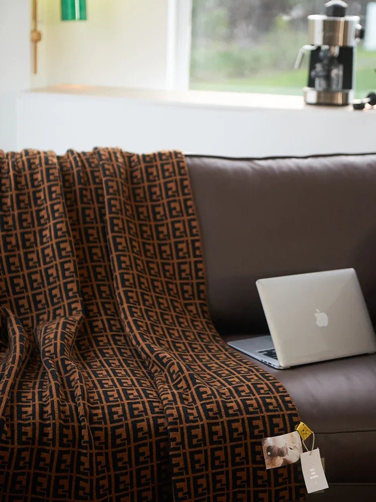 European Letters Retro Double-sided Knitted Air Conditioning Blanket Sofa Model Room Decorative Blanket Oasis Select