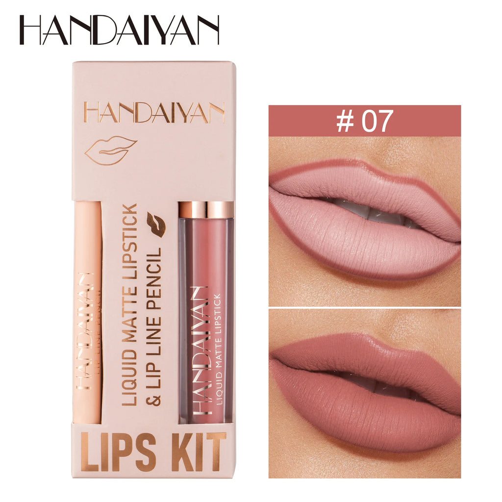 Women 2 in 1 Lipstick and Liner Set Waterproof Matte Makeup Korean Beauty Long Lasting Cosmetic Lip Kit Oasis Select 07