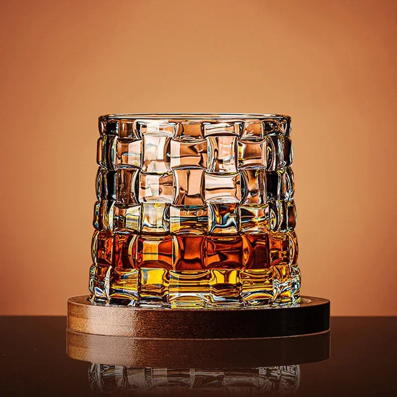 Tumbler Whiskey Glass with Base Crystal Whiskey Glasses Rotating Spinning Wine Brandy Glass Cup Drinkware for Bar Home Oasis Select