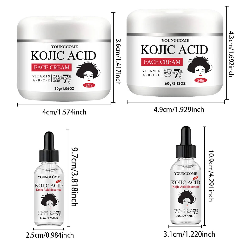 YOUNGCOME Kojic Acid Serum &Cream Bundle - Brightening Set for Dark Spots, Acne Scars, Anti-Aging Evens Skin Tone 2-in-1 Skincar Oasis Select