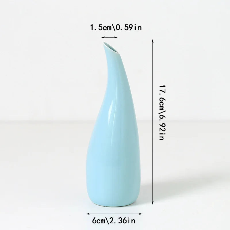 Ins-style Ceramic Long-neck Crescent-shaped Vase Small Ornament, Nordic-style Creative Simple Home Decoration Piece Oasis Select Crescent Bottle Blue