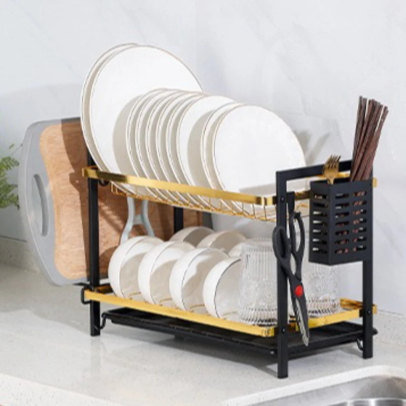 Kitchen Dish Drain Rack Double-layer Tableware Storage Rack Tableware Shelf Drain Basket Sink Dishwasher Dish Rack Oasis Select