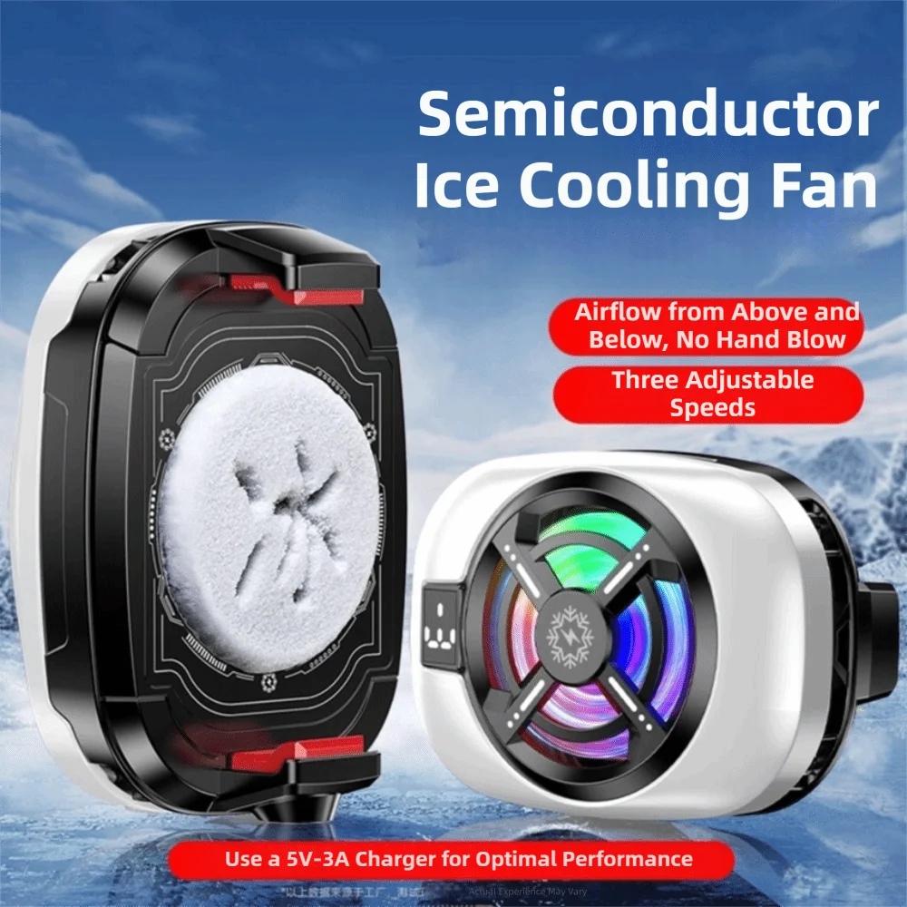 Universal Portable Clip Semiconductor Phone Cooler with Three Gear RGB Lights Powerful Cooling Fan for Gaming Watching Vedio Oasis Select