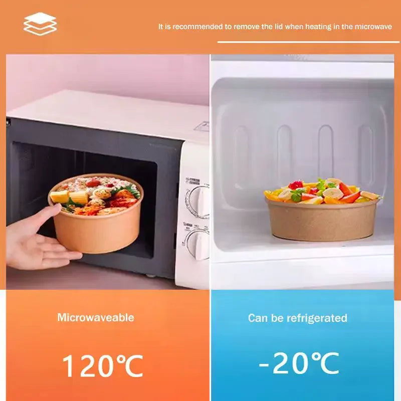 25pcs Kraft Paper Bowls Cups Fruit Salad Bowl Kraft Containers Salad Food Prep Kraft Box Cream Ice Snack Storage 500/750/1000ml Oasis Select