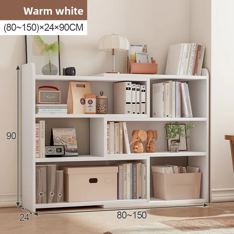 Multi-functional Household Goods Simple Bookshelf Retractable Shelf Small Storage Cabinet Lattice Cabinet Floor Bookcase Oasis Select White-80-150-24-90