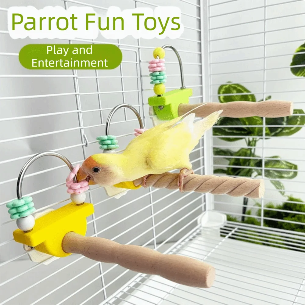 Natural Wood Bird Perch Stand – Non-Slip Paw & Beak Grinder