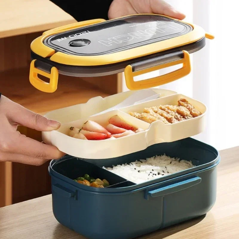 1200ML 2 Layer Bento Lunch Box With Spoon Fork, Kid High Capacity Microwae Food Containers Portable Leakproof Office Camping Oasis Select