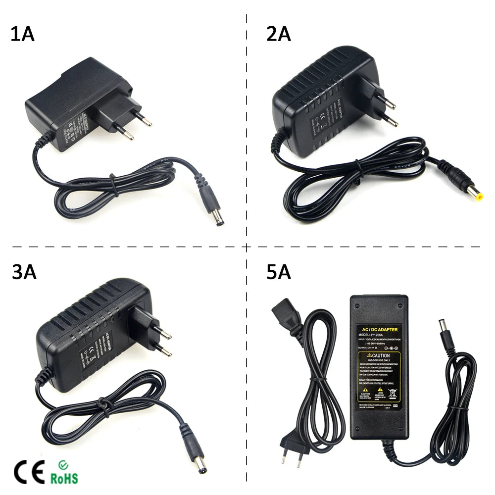 12V Power Supply Transformer with EU/US Plug Charger Converter AC 100-240V to DC 12V LED Lighting Adapter Driver 1A 2A 3A 5A 8A Oasis Select