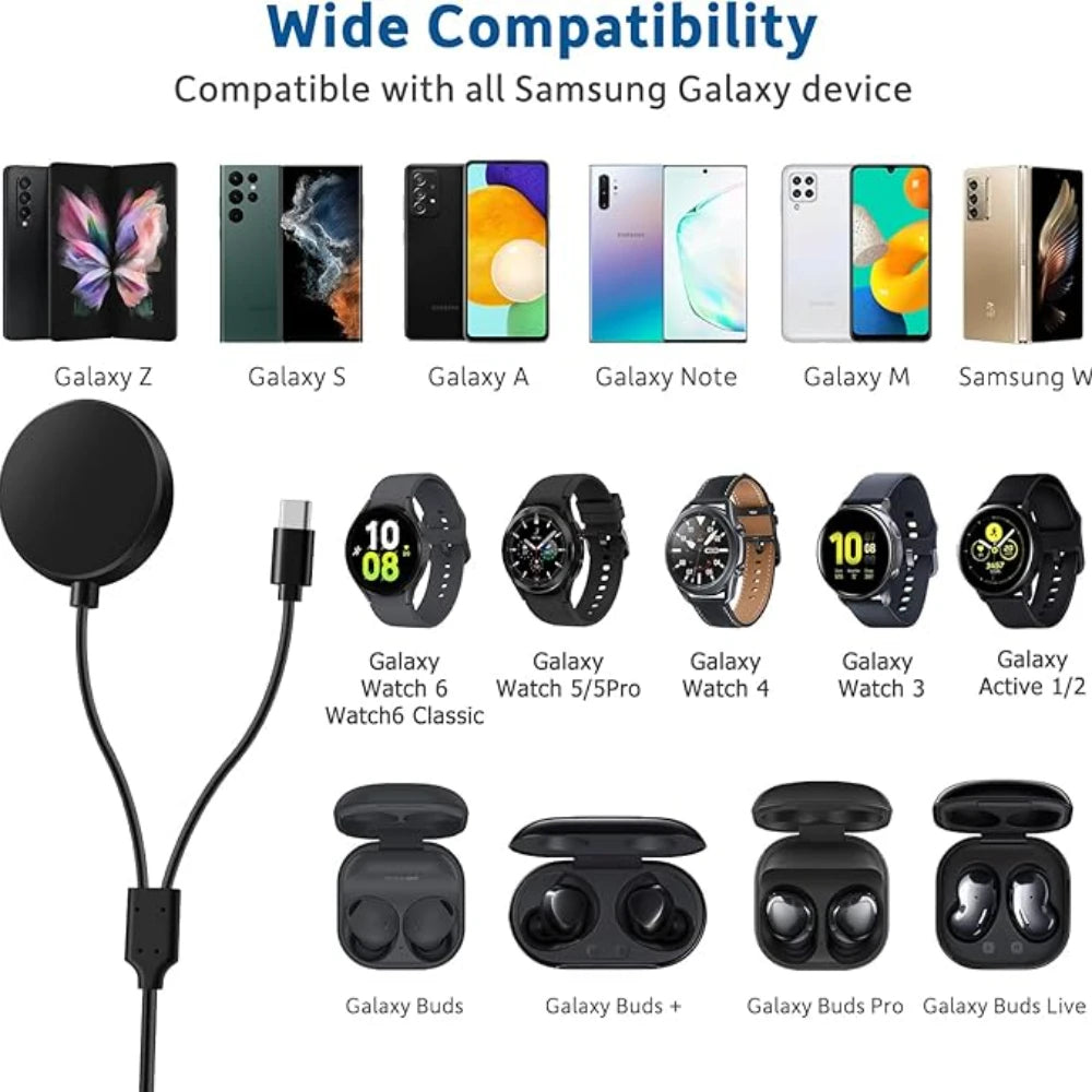 2-in-1 USB-C Charger for Samsung Galaxy Watch 7/6/5 & Phone Smartwatch Charger Cable Oasis Select