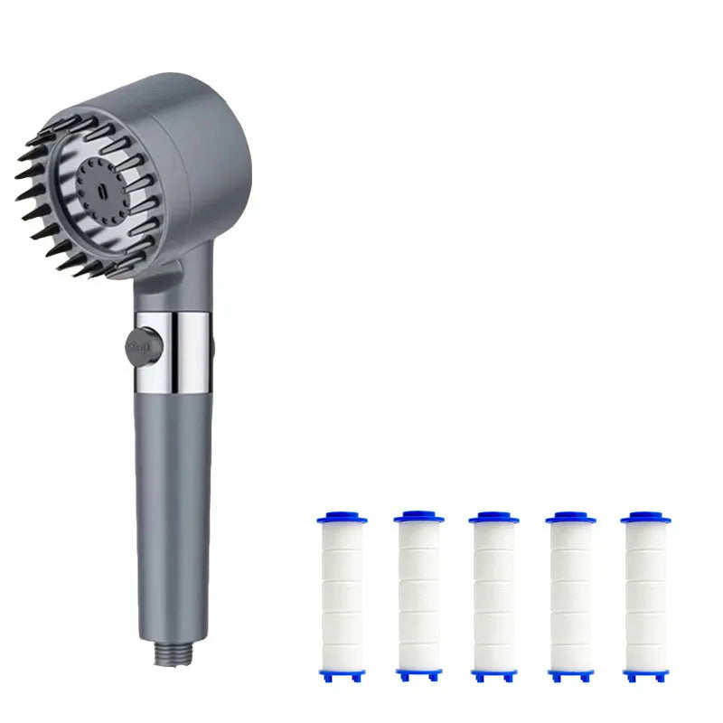 Shower head Shower Filter with Four Modes Bathroom Accessories Head Massage Shower Accessories Shower Knobs Home Furnishings Oasis Select Grey suit A