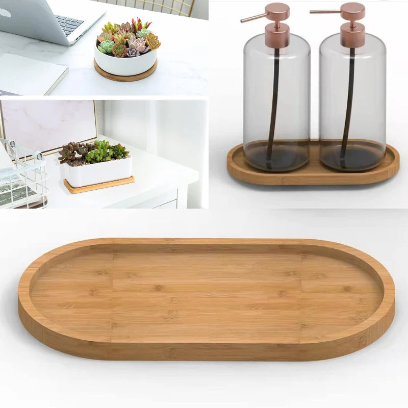 Multi Container Storage Trays Shower Shampoo Body Wash Cosmetics Dispenser Holder Bamboo Wood Tray Bathroom Kitchen Pot Holder Oasis Select