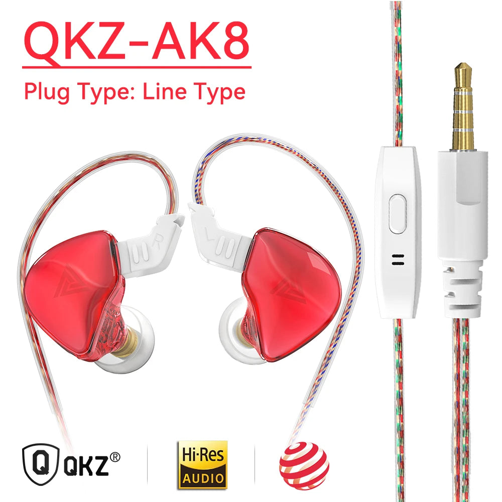 Original QKZ AK6 Copper Driver HiFi Wired Earphone Race Sport Headphone Bass Stereo Headset Music Earbuds 3.5MM In Ear With Mic Oasis Select AK8-Red