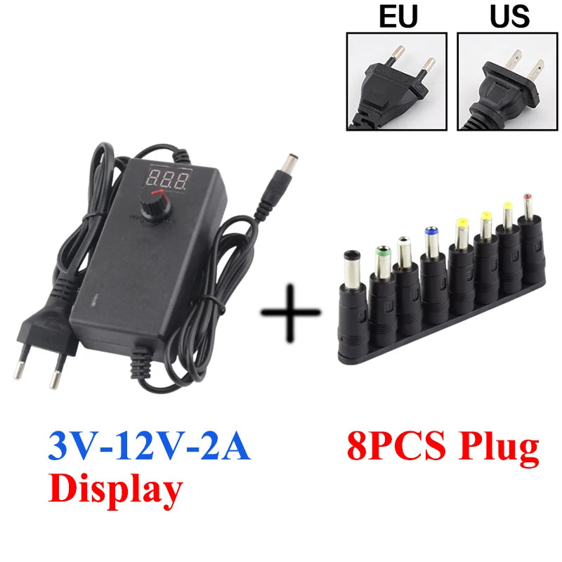 DC 3V-12V Adjustable Transformer AC 220V 110V TO DC 12V 3V 9V 2A 5A 10A Transformers AC 220 110 V TO DC 12 3 9 V Power Supply Oasis Select 2A Display With 8PCS US Plug