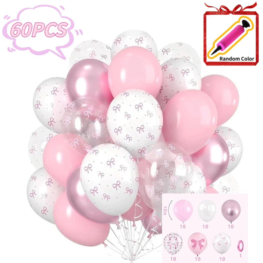 60/35/30pcs Bow Theme Latex Balloons 12 Inches White Pink Bowknot Print, for Girls Birthday Party Baby Shower Wedding Decor Oasis Select