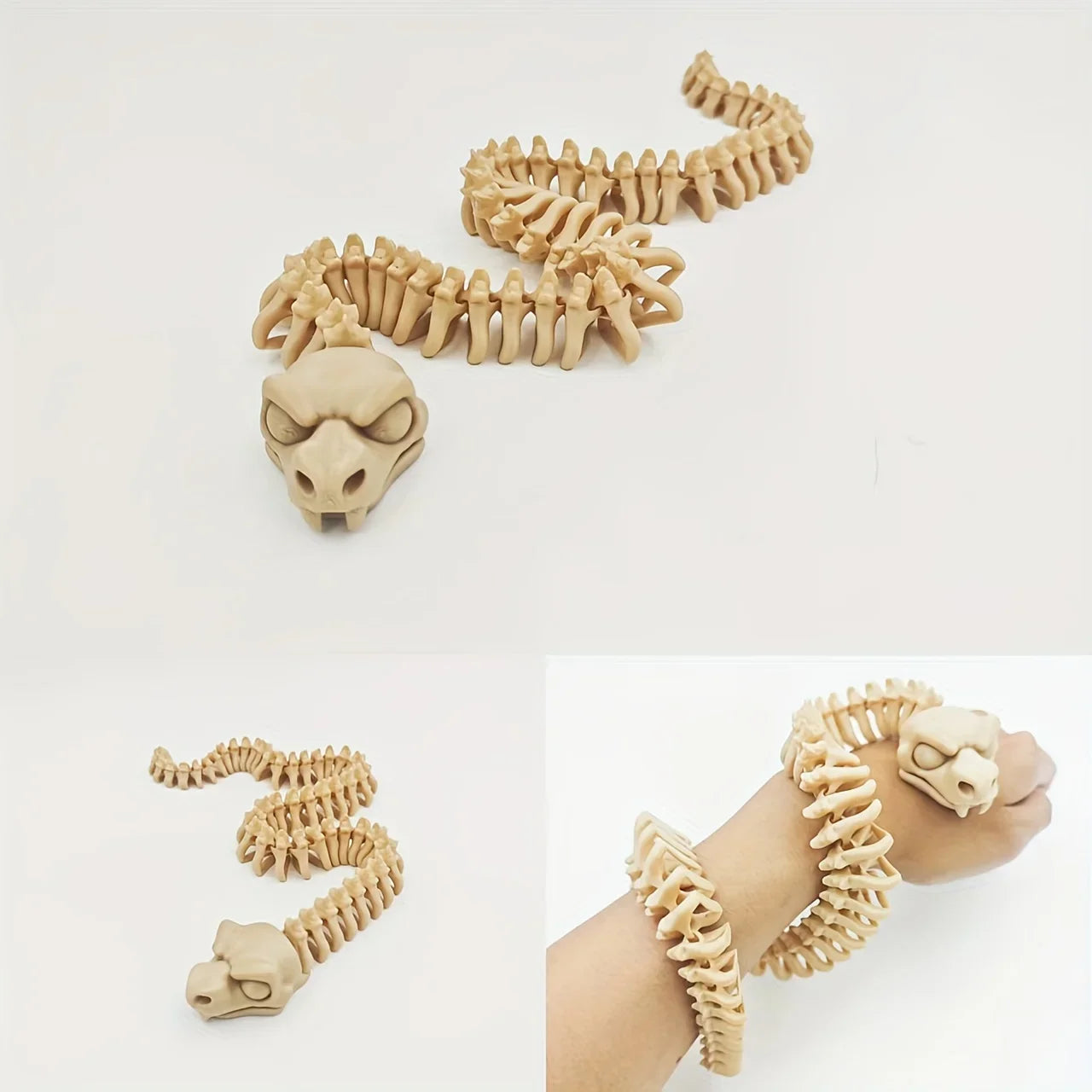 3D Printed Snake Skeleton Figurine Gothic Decor Movable Joints Desktop Ornament Collectible Home Decoration Oasis Select 3PCS