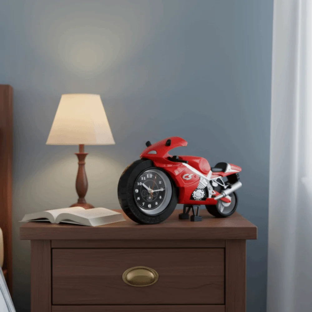 Cartoon Motorcycle Alarm Clock – Silent, Drop-Proof Desk Ornament