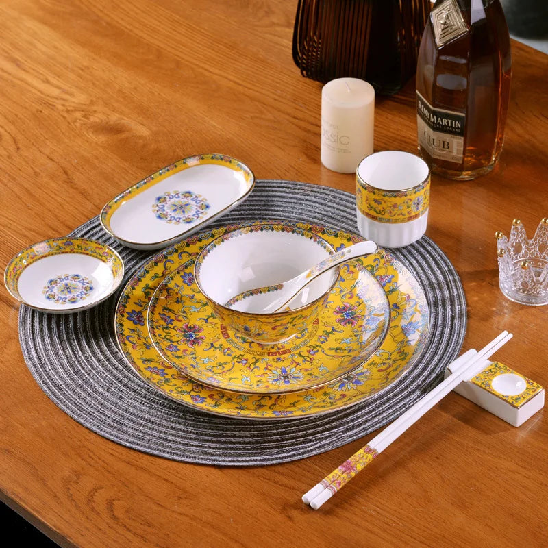 Jingdezhen Ceramic Bowl Household Bowl and Dish Set Tableware Combination Palace Chinese Bowl and Dish Hotel Clubhouse Oasis Select