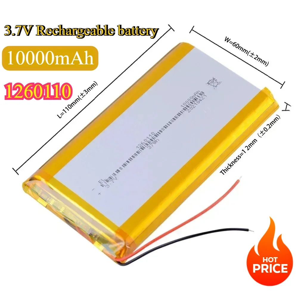 Rechargeable Batteries 3.7V 10000mAh 1260110 Li-polymer Battery Lithium Polymer for Toy Power Bank GPS Laptop Camping Lights Diy Oasis Select