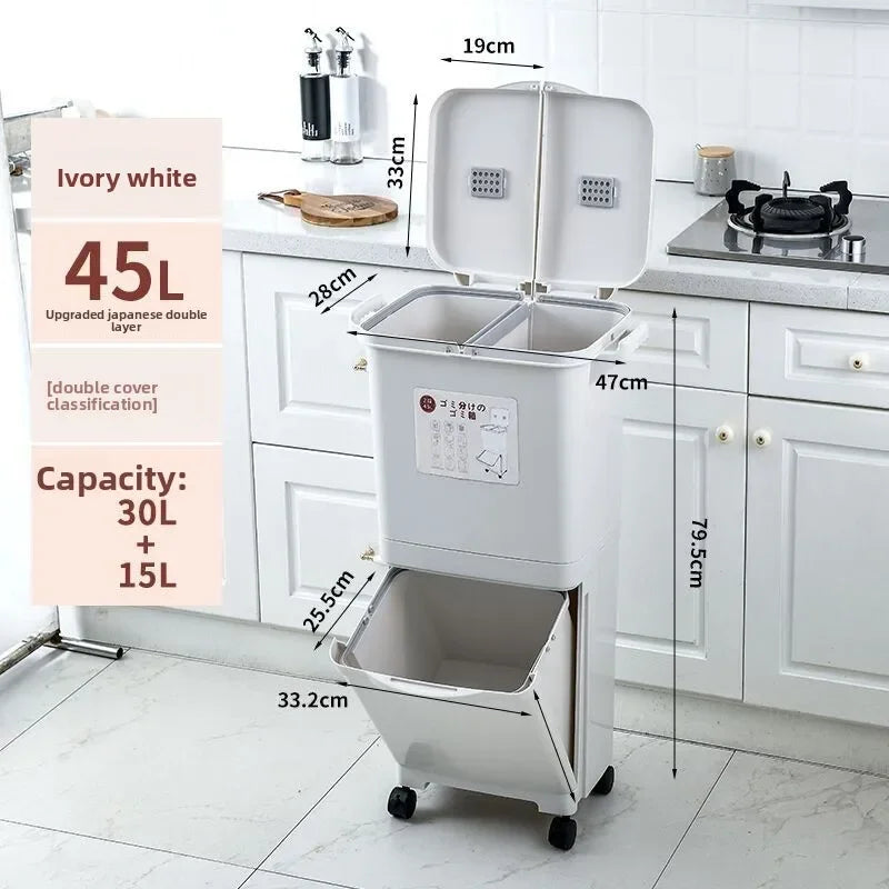 Kitchen trash can Large deodorant garbage with lid Double layer dry and wet separation garbage sorting Double layer inner bucket Oasis Select 45L-B
