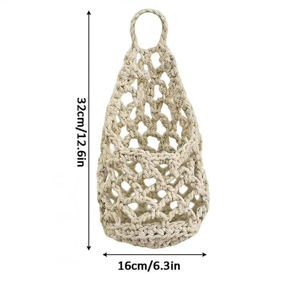 Boho Macrame Plant HangerBasket for Succulents Cotton Rope Woven Hanging Basket with Net Pouch Home Decoration Organizer Oasis Select White