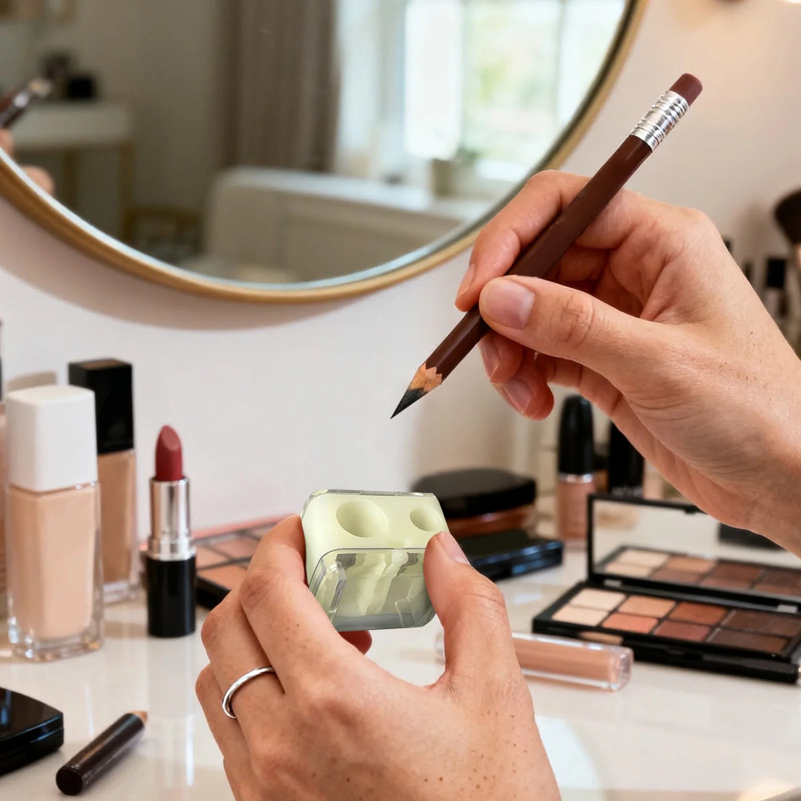 2-in-1 Double Hole Makeup Pencil Sharpener – Eyebrow & Liner Makeup Pencil Sharpener Oasis Select