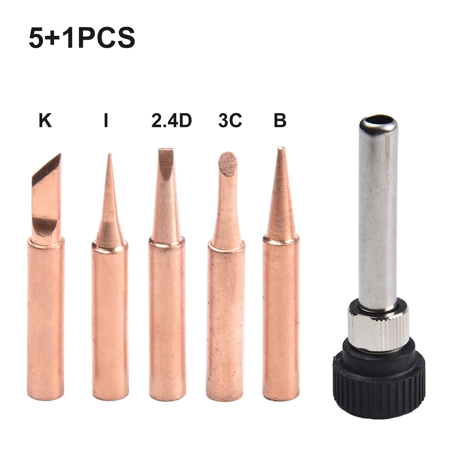 6pcs Copper 900M-T Soldering Iron Tip With Welding Sleeve Set Soldering Iron Head For Soldering Station DIY Soldering Tools Oasis Select A