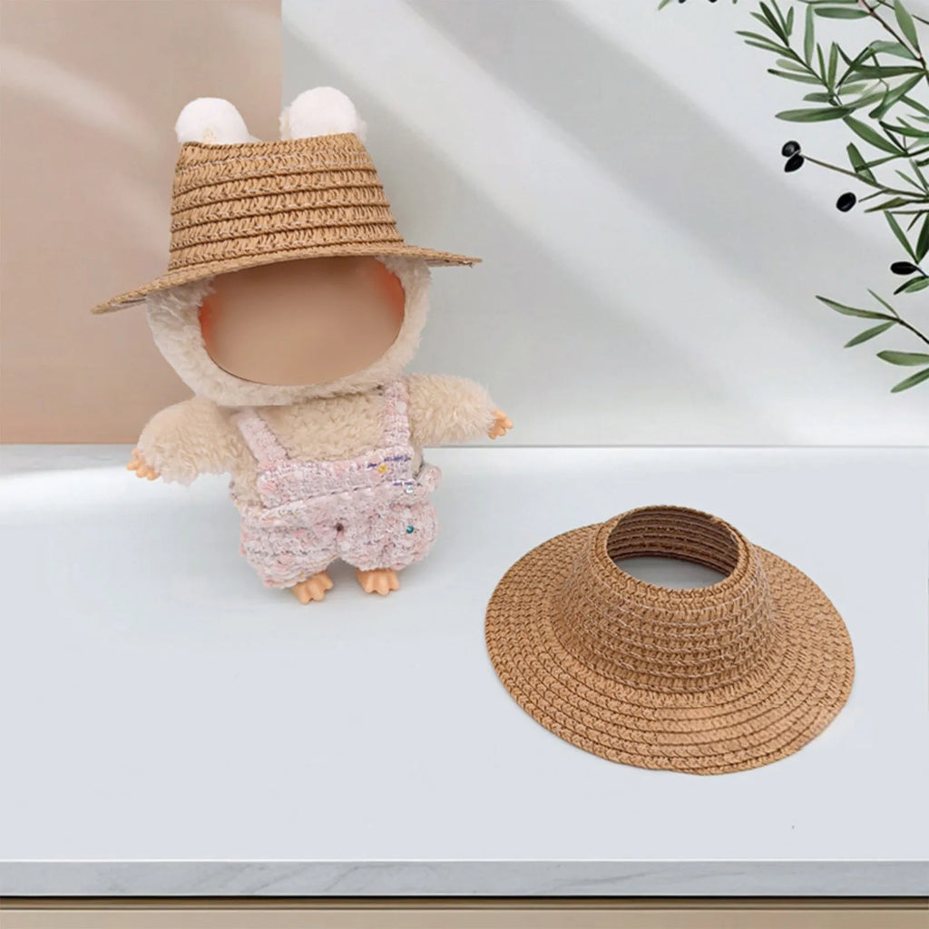 Colored Empty Straw Hat For Ropa Labubu Lovely Little Doll Accessories Cute Hat Decoration Oasis Select Coffee One Size