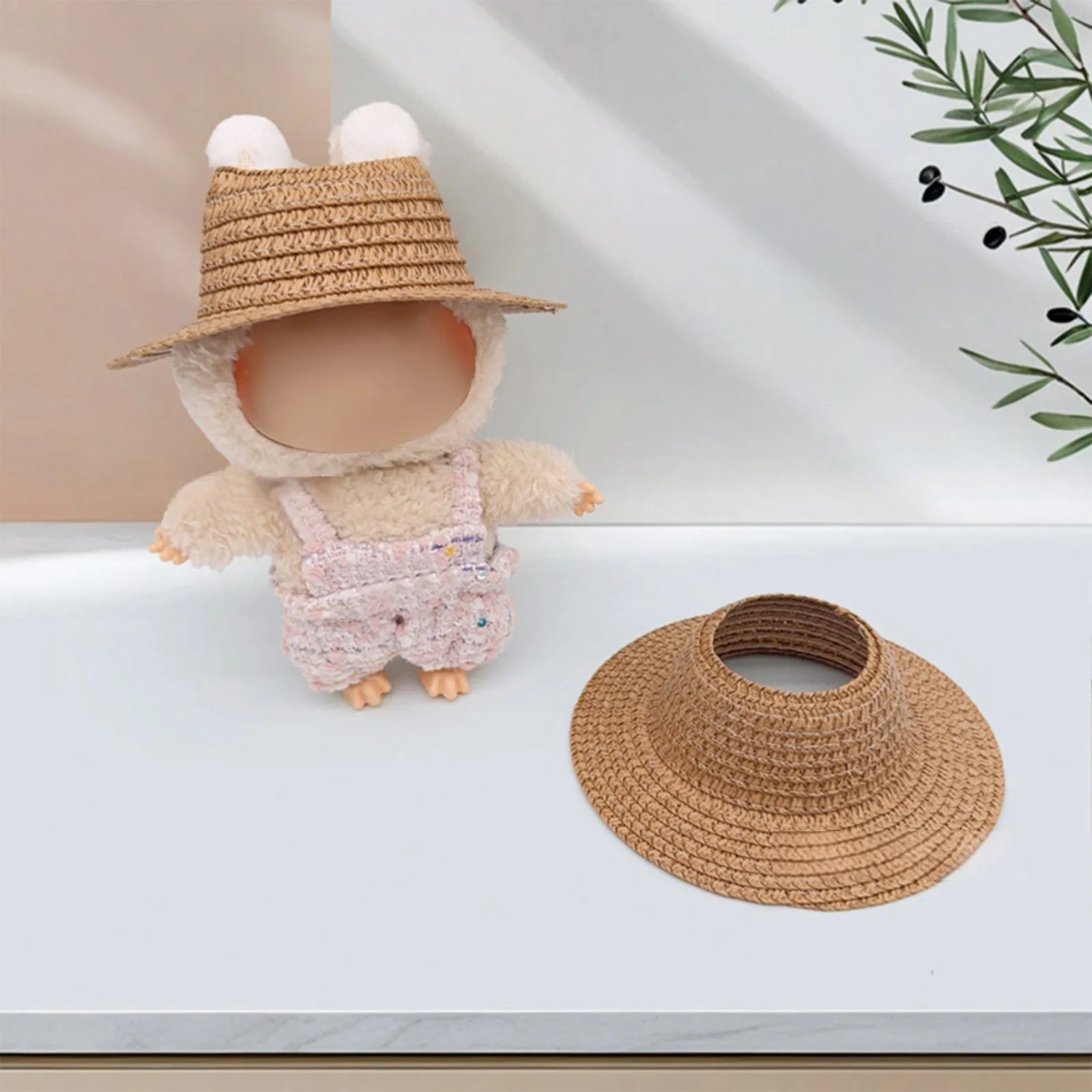 Colored Empty Straw Hat For Ropa Labubu Lovely Little Doll Accessories Cute Hat Decoration Oasis Select Coffee One Size